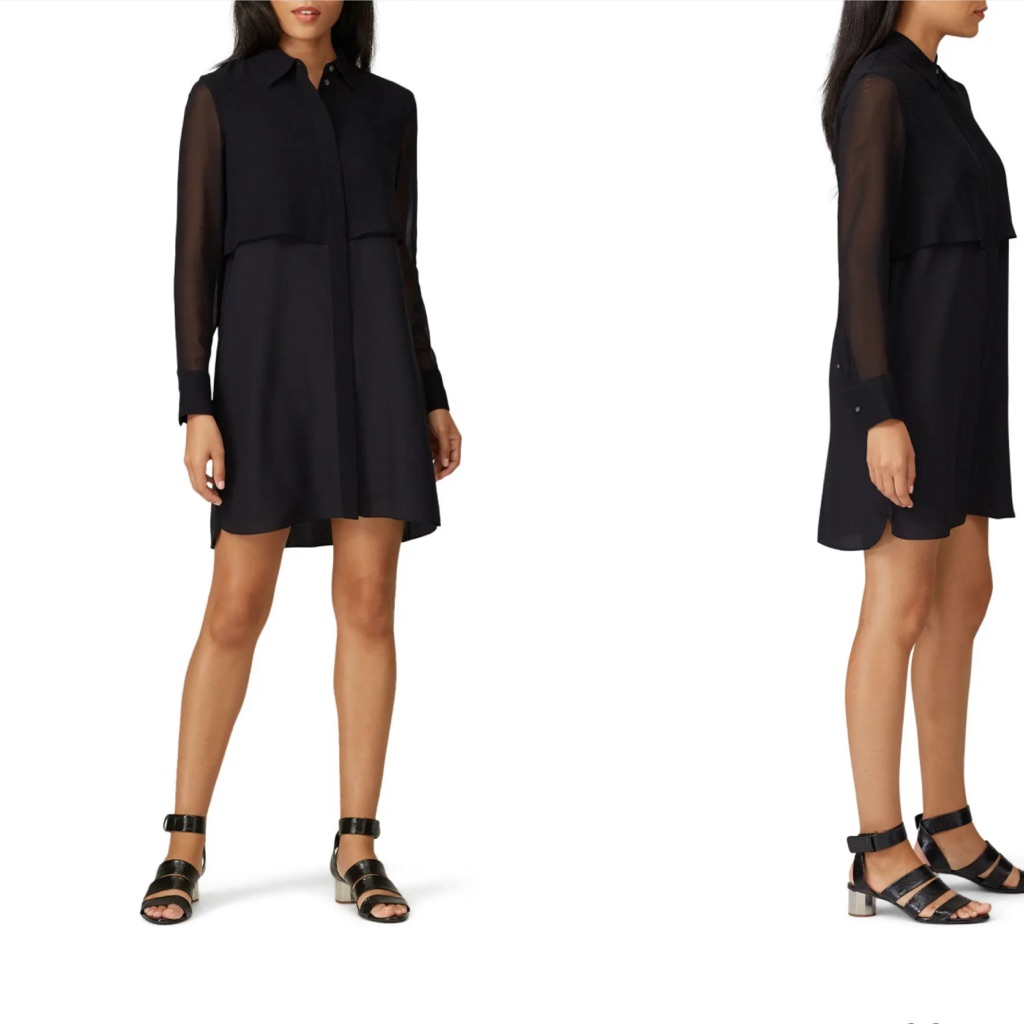 Nwt Club Monaco Bruksyde Silk Shirt Dress Button Down Black